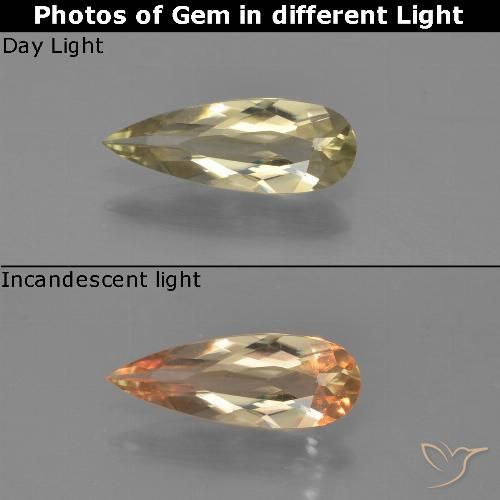 0.82ct 자연스러운 흙빛 노란색 색상 변화 디아스포어, 배 모양, VVS-VS