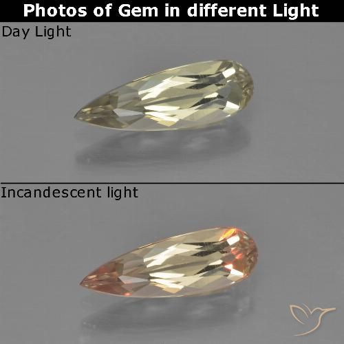 0.94ct 자연스러운 매우 밝은 황금색 색상 변화 디아스포어, 배 모양, VVS-VS