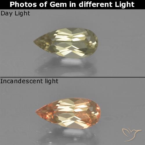 0.86ct 자연스러운 매우 밝은 노란색 색상 변화 디아스포어, 배 모양, VVS-VS