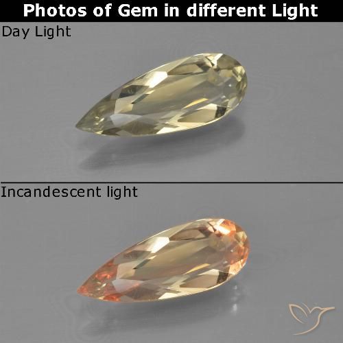 0.91ct 자연스러운 연노랑 색상 변화 디아스포어, 배 모양, VVS-VS