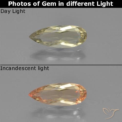 0.84ct 자연스러운 옐로우 베이지 색상 변화 디아스포어, 배 모양, VVS-VS