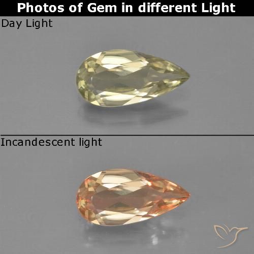 0.85ct 자연스러운 연노랑 색상 변화 디아스포어, 배 모양, VVS-VS