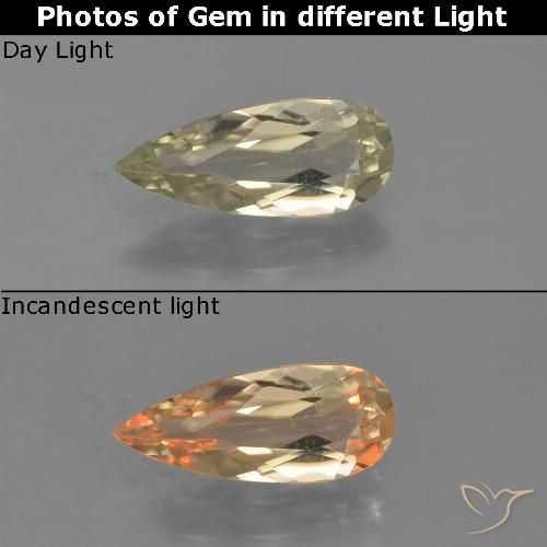 0.95ct 자연스러운 옅은 노랑 색상 변화 디아스포어, 배 모양, VVS-VS