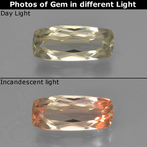 1.52캐럿 천연 매우 연한 옐로우 컬러체인지 디아스포어, 쿠션 컷, 11×4.8 mm, VVS-VS