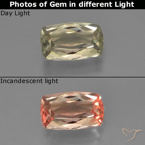 0.95ct 자연스러운 갈황색 색상 변화 디아스포어, 방석, VVS-VS