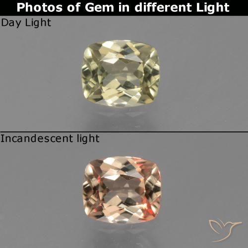 0.70ct 자연스러운 매우 밝은 황금색 색상 변화 디아스포어, 방석, VVS-VS