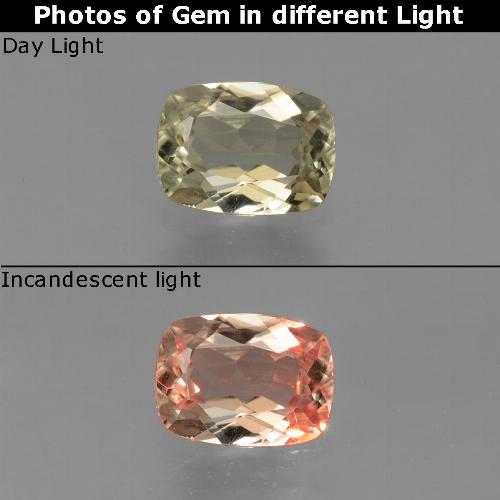0.74캐럿 천연 매우 밝은 황금색 색상 변화 디아스포어, 쿠션 컷, VVS-VS