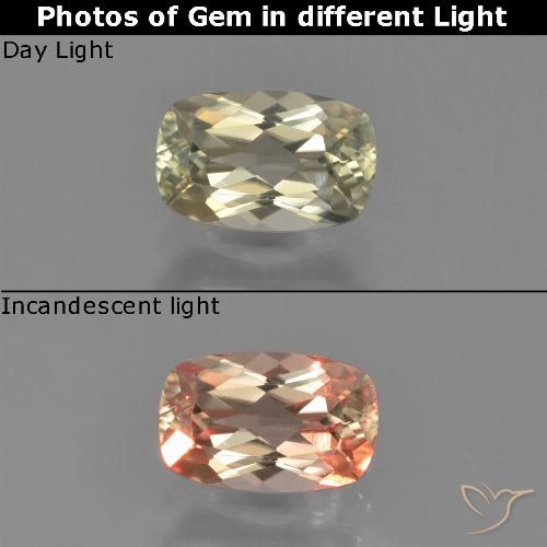 0.91ct 자연스러운 연노랑 색상 변화 디아스포어, 방석, VS