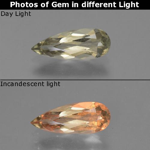 1.36캐럿 천연 미디엄 옐로우 컬러체인지 디아스포어, 배 모양, 12×4.7 mm, VVS-VS