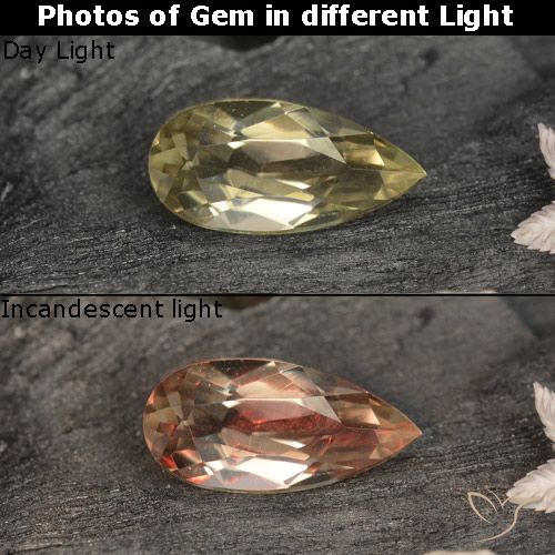 0.80ct 자연스러운 매우 밝은 노란색 색상 변화 디아스포어, 배 모양, VVS-VS