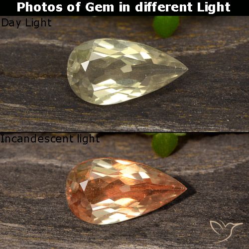 0.82ct 자연스러운 따뜻한 노란색 색상 변화 디아스포어, 배 모양, VVS-VS