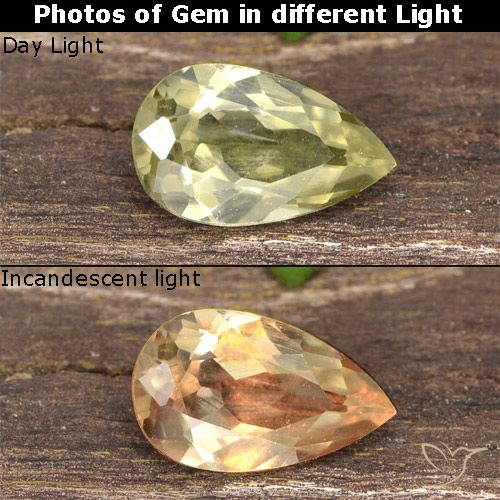 0.80ct 자연스러운 매우 밝은 노란색 색상 변화 디아스포어, 배 모양, VVS-VS
