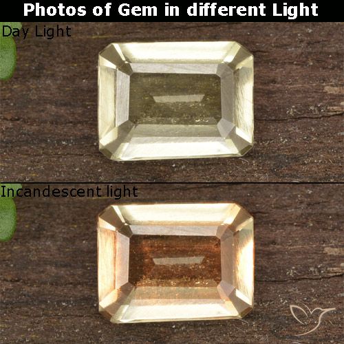 0.85ct 자연스러운 연노랑 색상 변화 디아스포어, 에메랄드 컷, VVS-VS