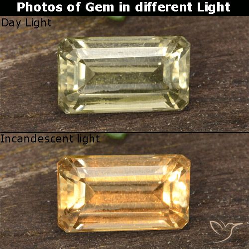 0.87ct 자연스러운 연노랑 색상 변화 디아스포어, 에메랄드 컷, VVS-VS
