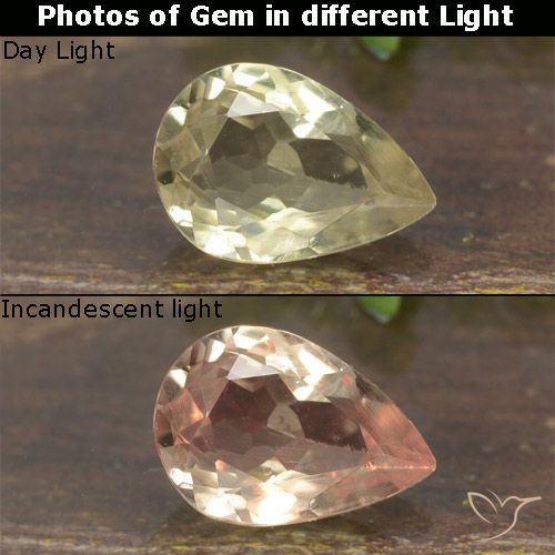 0.79ct 자연스러운 연노랑 색상 변화 디아스포어, 배 모양, VVS-VS