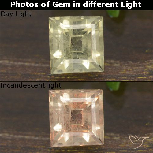 0.82ct 자연스러운 연노랑 색상 변화 디아스포어, 정사각형, VS