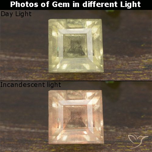 0.81ct 자연스러운 연노랑 색상 변화 디아스포어, 정사각형, VS
