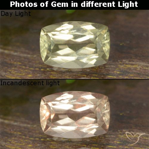 0.75ct 자연스러운 옅은 노랑 색상 변화 디아스포어, 방석, VVS-VS