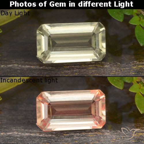 0.91ct 자연스러운 옅은 노랑 색상 변화 디아스포어, 에메랄드 컷, VVS-VS