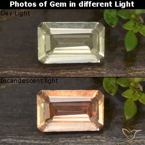 0.82ct 자연스러운 옅은 노랑 색상 변화 디아스포어, 에메랄드 컷, VS
