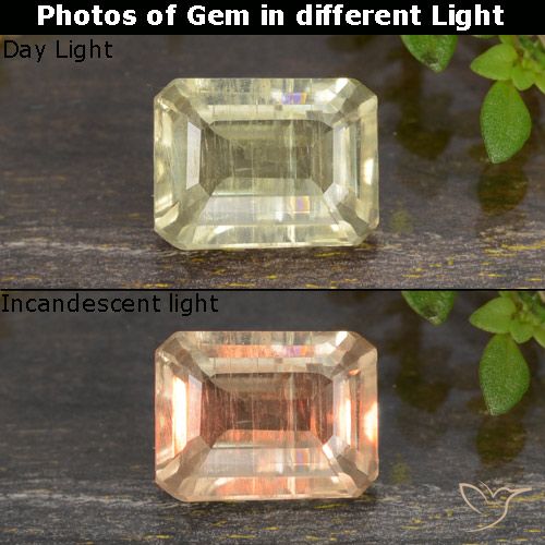 0.85ct 자연스러운 매우 밝은 노란색 색상 변화 디아스포어, 에메랄드 컷, VS