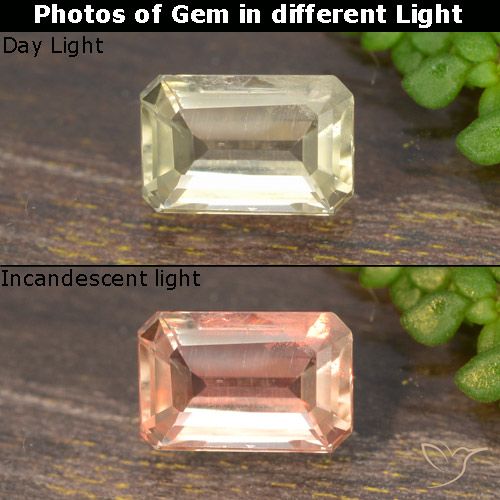 0.69ct 자연스러운 연노랑 색상 변화 디아스포어, 에메랄드 컷, VS