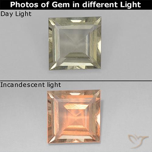 0.78ct 자연스러운 옅은 노랑 색상 변화 디아스포어, 정사각형, VS