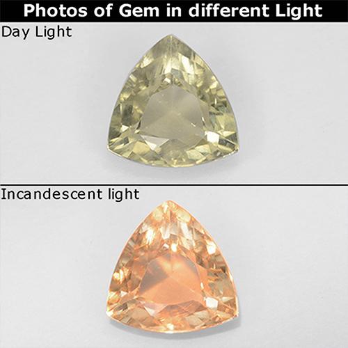 0.70캐럿 천연 라이트 옐로우 컬러체인지 디아스포어, 트릴리언, 6×5.8 mm, VS