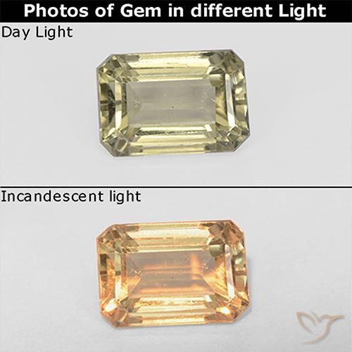 1.03ct 자연스러운 연노랑 색상 변화 디아스포어, 에메랄드 컷, VS