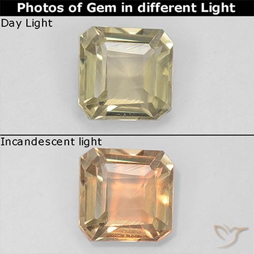 0.99ct 자연스러운 연노랑 색상 변화 디아스포어, 에메랄드 컷, VS
