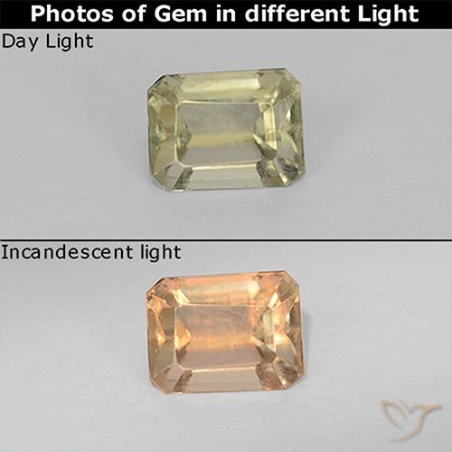 0.79ct 자연스러운 연노랑 색상 변화 디아스포어, 에메랄드 컷, VS