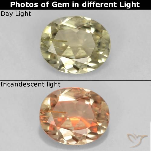0.67ct 자연스러운 그윽한 노란색 색상 변화 디아스포어, 타원형, VS