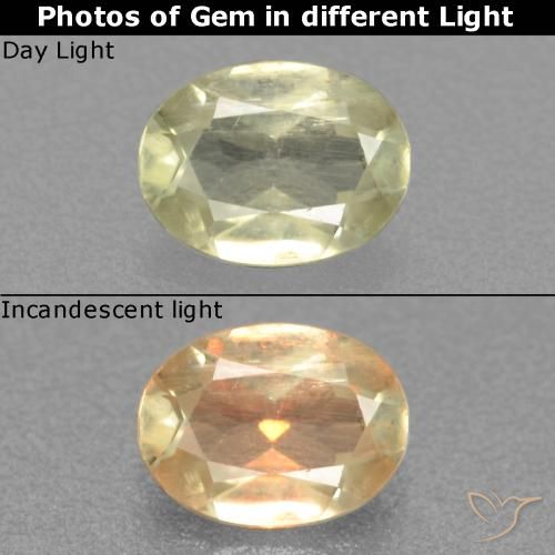 0.47ct 자연스러운 옅은 노랑 색상 변화 디아스포어, 타원형, VS