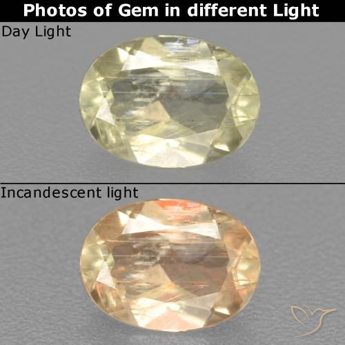 0.51ct 자연스러운 연노랑 색상 변화 디아스포어, 타원형, VS