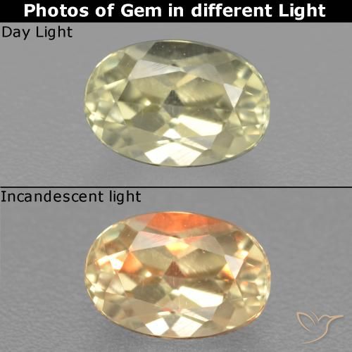 0.64ct 자연스러운 연노랑 색상 변화 디아스포어, 타원형, VS