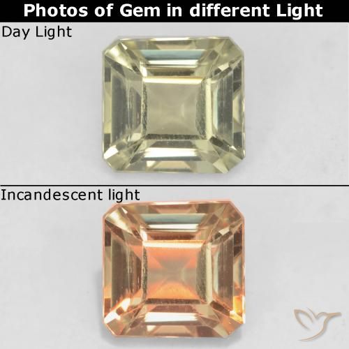 0.80캐럿 천연 옅은 노랑 컬러체인지 디아스포어, 에메랄드 컷, 5.4×5.2 mm, VS