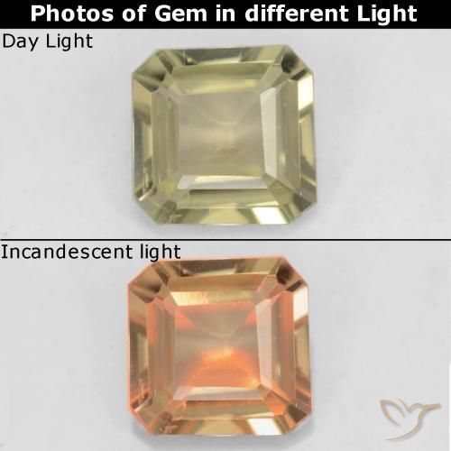 0.69ct 자연스러운 그윽한 노란색 색상 변화 디아스포어, 에메랄드 컷, VS