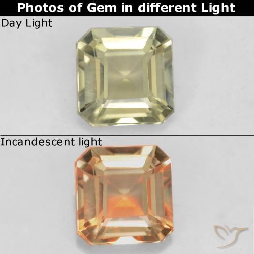 0.70ct 자연스러운 연노랑 색상 변화 디아스포어, 에메랄드 컷, VS