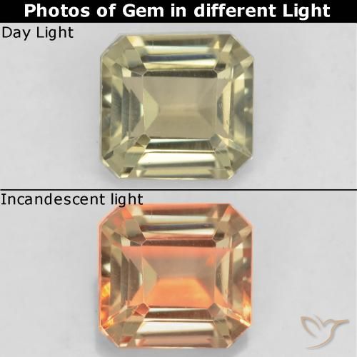 0.89ct 자연스러운 옅은 노랑 색상 변화 디아스포어, 에메랄드 컷, VS