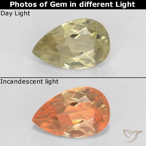 0.71ct 자연스러운 그윽한 노란색 색상 변화 디아스포어, 배 모양, VS