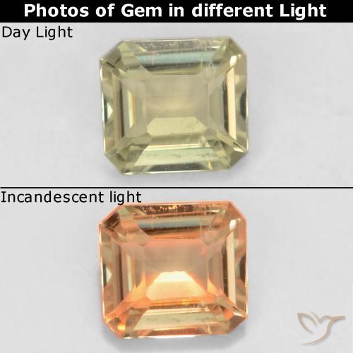 0.74ct 자연스러운 연노랑 색상 변화 디아스포어, 에메랄드 컷, VS