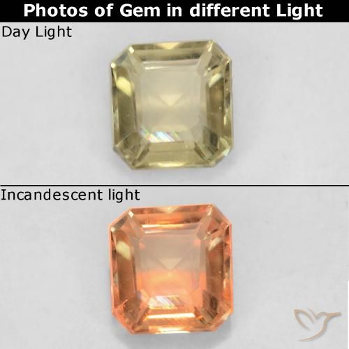 0.60ct 자연스러운 연노랑 색상 변화 디아스포어, 에메랄드 컷, VS