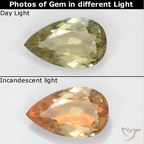 0.70ct 자연스러운 옅은 노랑 색상 변화 디아스포어, 배 모양, VS