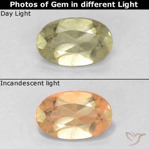 0.67ct 자연스러운 연노랑 색상 변화 디아스포어, 타원형, VS