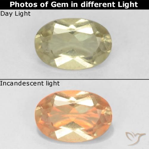0.57ct 자연스러운 연노랑 색상 변화 디아스포어, 타원형, VS