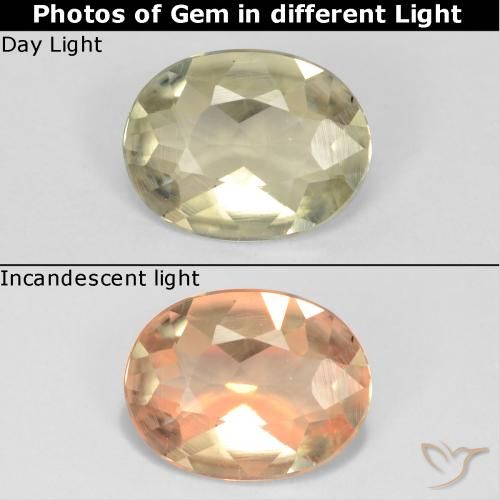 0.61ct 자연스러운 연노랑 색상 변화 디아스포어, 타원형, VVS-VS