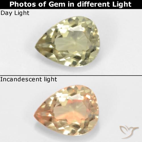 0.60ct 자연스러운 연노랑 색상 변화 디아스포어, 배 모양, VVS-VS