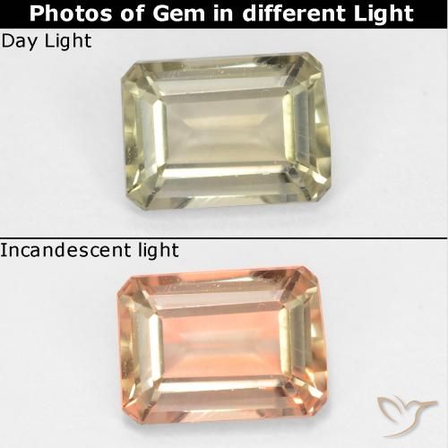 0.71ct 자연스러운 연노랑 색상 변화 디아스포어, 에메랄드 컷, VS