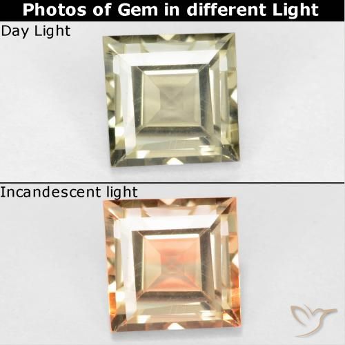 0.74ct 자연스러운 옅은 노랑 색상 변화 디아스포어, 정사각형, VS