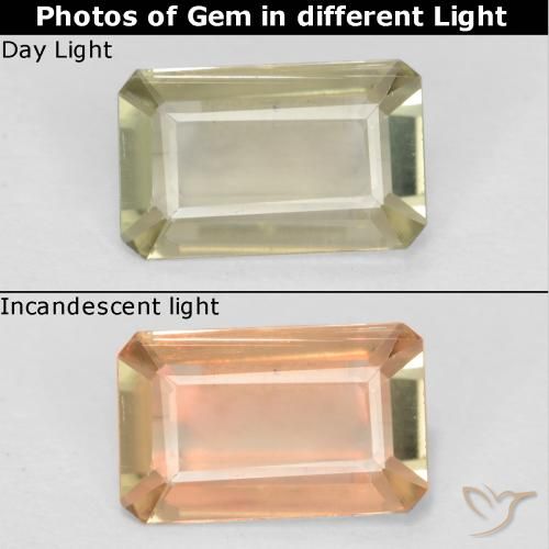 0.58ct 자연스러운 매우 밝은 노란색 색상 변화 디아스포어, 에메랄드 컷, VVS-VS